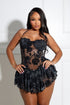 Sable Velvet Mesh Burnout Mini Dress
